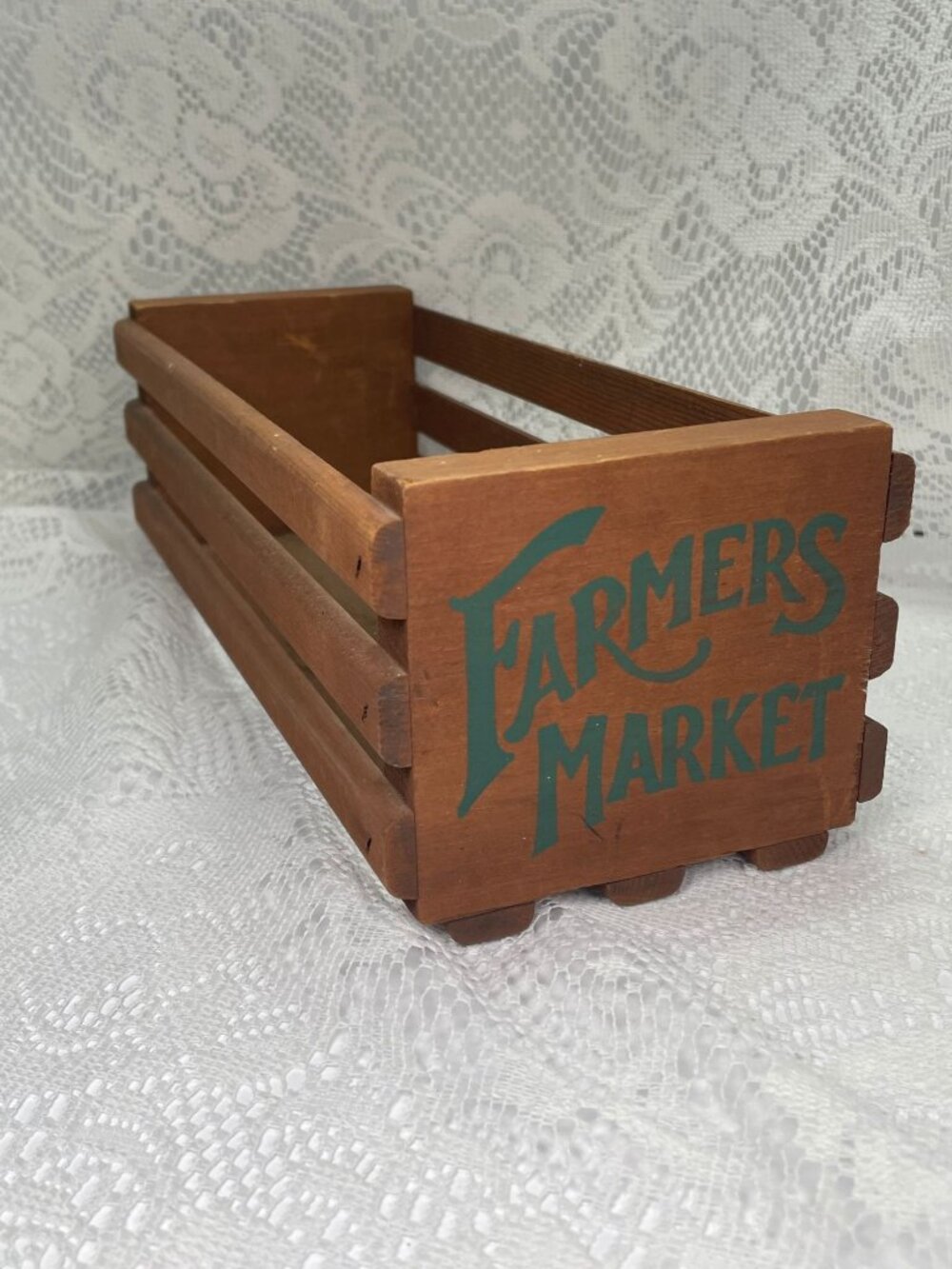 Wooden Farmers Market Decorative Storage Crate Basket With Green Text Rustic Box